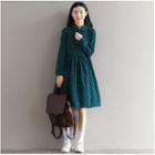Embroidered Corduroy Long-sleeve A-line Dress