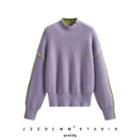 Mock Neck Sweater Purple & Green - One Size