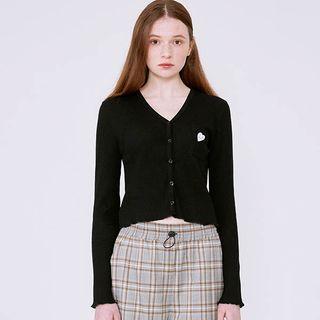 Heat-patched Letter-printed Cropped Cardigan Black - One Size