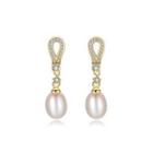 Sterling Silver Plated Gold Simple Fashion Geometric White Freshwater Pearl Earrings With Cubic Zirconia Golden - One Size