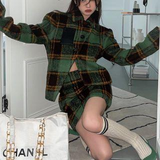 Plaid Jacket / Mini Pencil Skirt