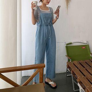 Tie-waist Denim Jumper Pants