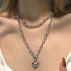 Heart Pendant Layered Necklace 1066a - Silver - One Size