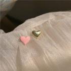 Heart Stud Earring 1 Pair - Silver Stud - Pink & Gold - One Size