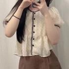 Short-sleeve Dotted Blouse Black & White - One Size