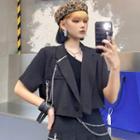 Short-sleeve Plain Chain Cropped Blazer