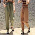 Elastic Waist Harem Pants With Sash