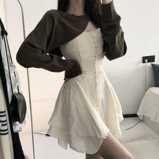 Spaghetti Strap A-line Dress / Asymmetrical Crop Sweatshirt
