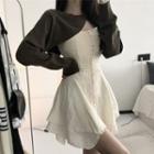 Spaghetti Strap A-line Dress / Asymmetrical Crop Sweatshirt