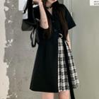 Short-sleeve Plaid Panel Coat Dress