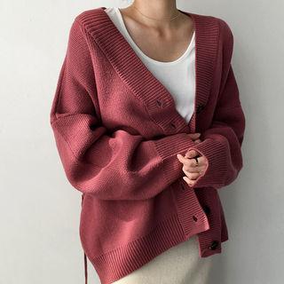 V-neck Wool Blend Cardigan With Sash