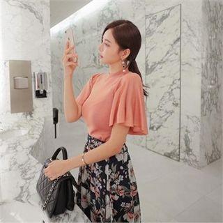 High-neck Flare-sleeve Knit Top