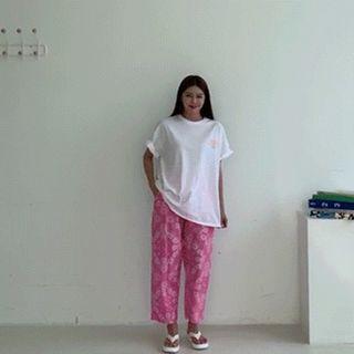 Vivid-color Paisley Wide-leg Pants