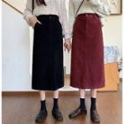 Corduroy High-waist Slit A-line Midi Skirt