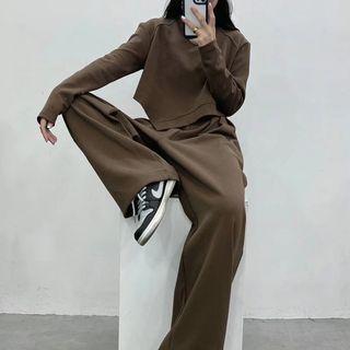 Side-slit Sweatshirt / Wide Leg Pants / Set