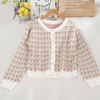 Floral Print Long Sleeve Knit Cardigan White - One Size