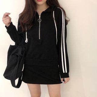 Set: Contrast-trim Hoodie + Mini A-line Skirt