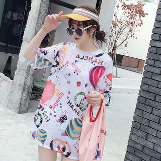 Set: Printed Bikini + Short-sleeve Cover-up