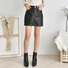 Stitched Faux-leather Miniskirt