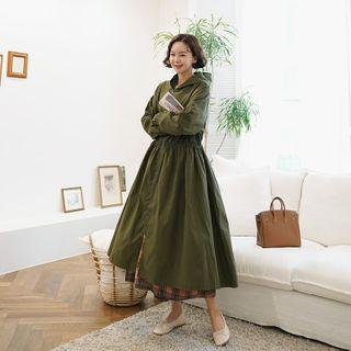 Hooded Gathered-waist Long Safari Coat