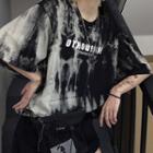 Tie-dye Lettering Elbow-sleeve T-shirt