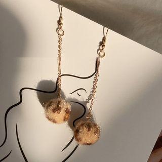 Leopard Print Furry Ball Drop Earring / Clip-on Earring