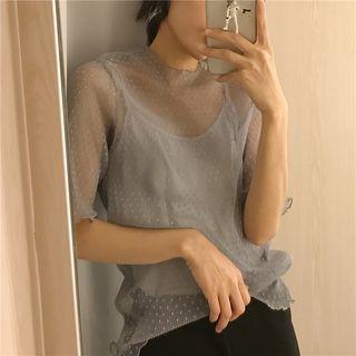 Set: Mesh Short-sleeve Top + Camisole Top
