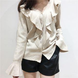 V-neck Ruffle Trim Cardigan