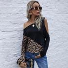 Long-sleeve Cold Shoulder Leopard Print Top