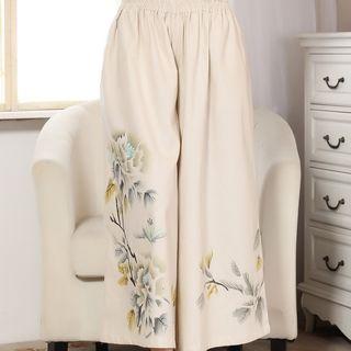 Floral Print Linen Gaucho Pants