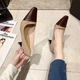 Two Tone Block-heel Pumps