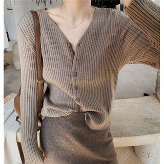 Long Sleeve V-neck Rib Knit Cardigan
