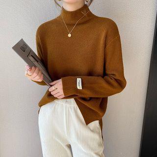 Mock-neck Lettering Patch Sweater