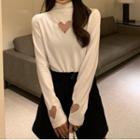 Long-sleeve Heart Cutout Mock-neck Top White - One Size