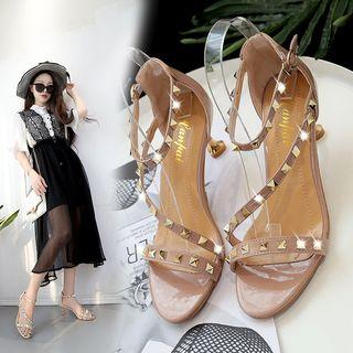 Studded Faux-leather Low-heel Sandals