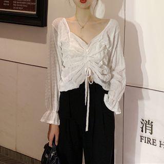 Long-sleeve Drawstring Chiffon Crop Top