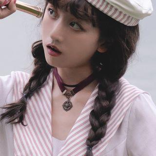 Compass Pendant Layered Ribbon Choker
