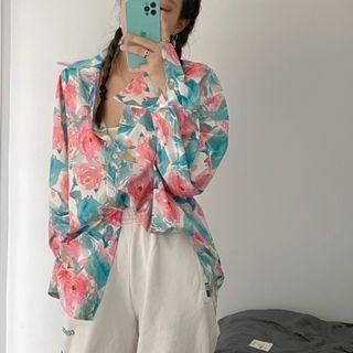 Long-sleeve Flower Print Button-up Shirt