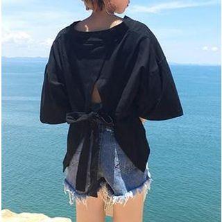 Open Back Elbow Sleeve T-shirt