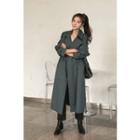 Double-breasted Belted Long Trench Coat Blue Green - One Size