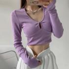 Long-sleeve Keyhole Front Cropped T-shirt