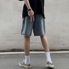 High-waist Drawstring Frayed Denim Shorts