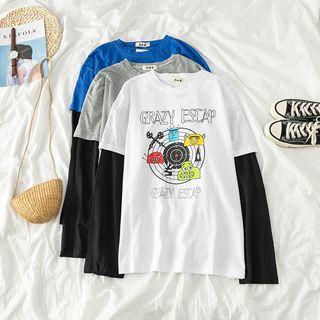 Mock Two-piece Color-block Print Top