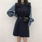 Lantern-sleeve Shirt / Sleeveless Knit Dress