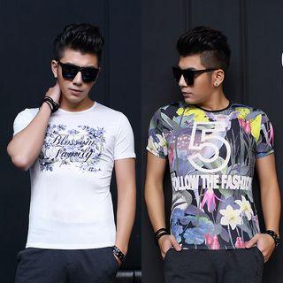 Short-sleeve Silk Printed T-shirt