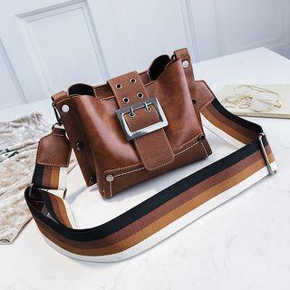 Striped Strap Square Buckled Bucket Bag