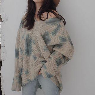Tie Dye V-neck Long Sweater