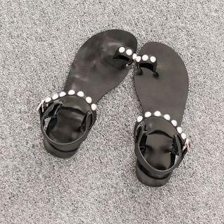 Toe-loop Faux-pearl Sandals