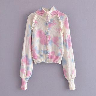 Mock-neck Tie-dye Cardigan