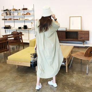 V-neck Shirred Oversized Long Dress